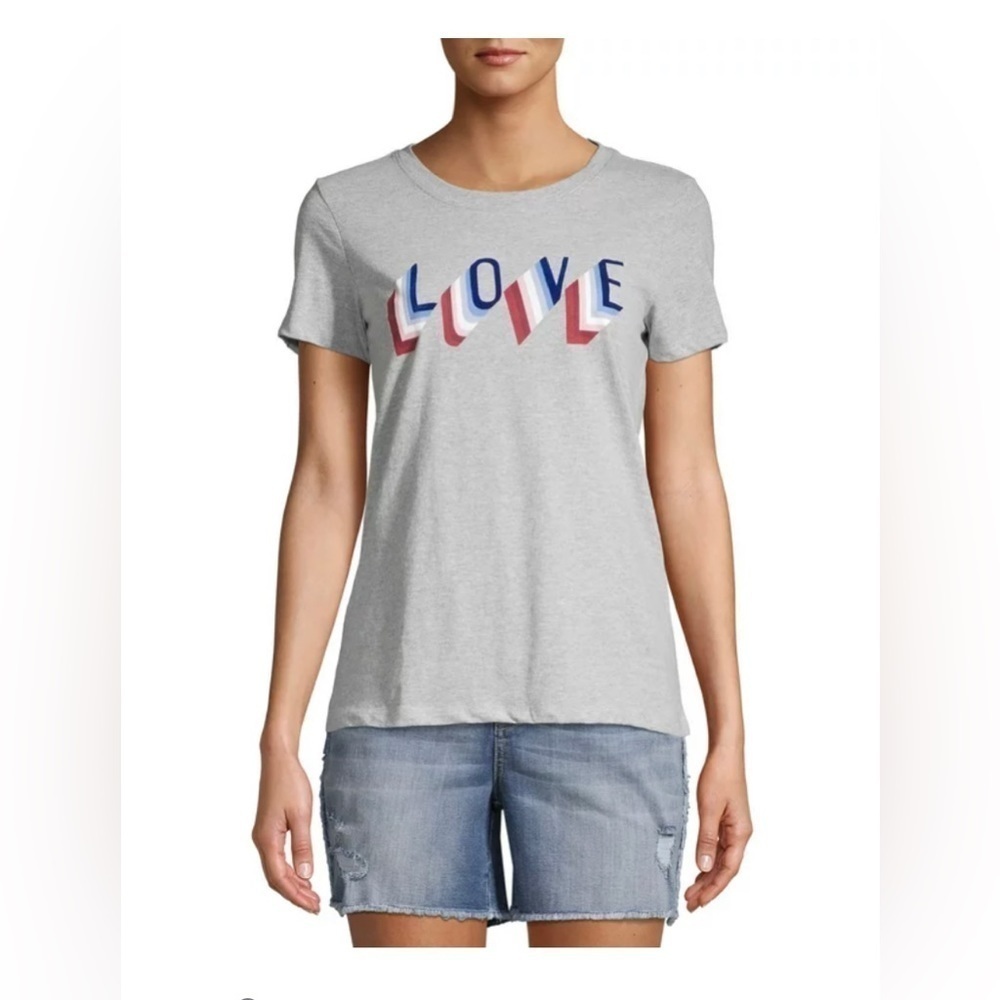 EV1 Love Graphic Tee Gray Shadow Print Crewneck T-Shirt Womenβs Large
